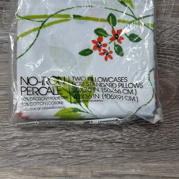 Vintage Martex No-Iron Percale Pillowcases Floral 50/50 Cotton Polyester NOS - Picture 2 of 3